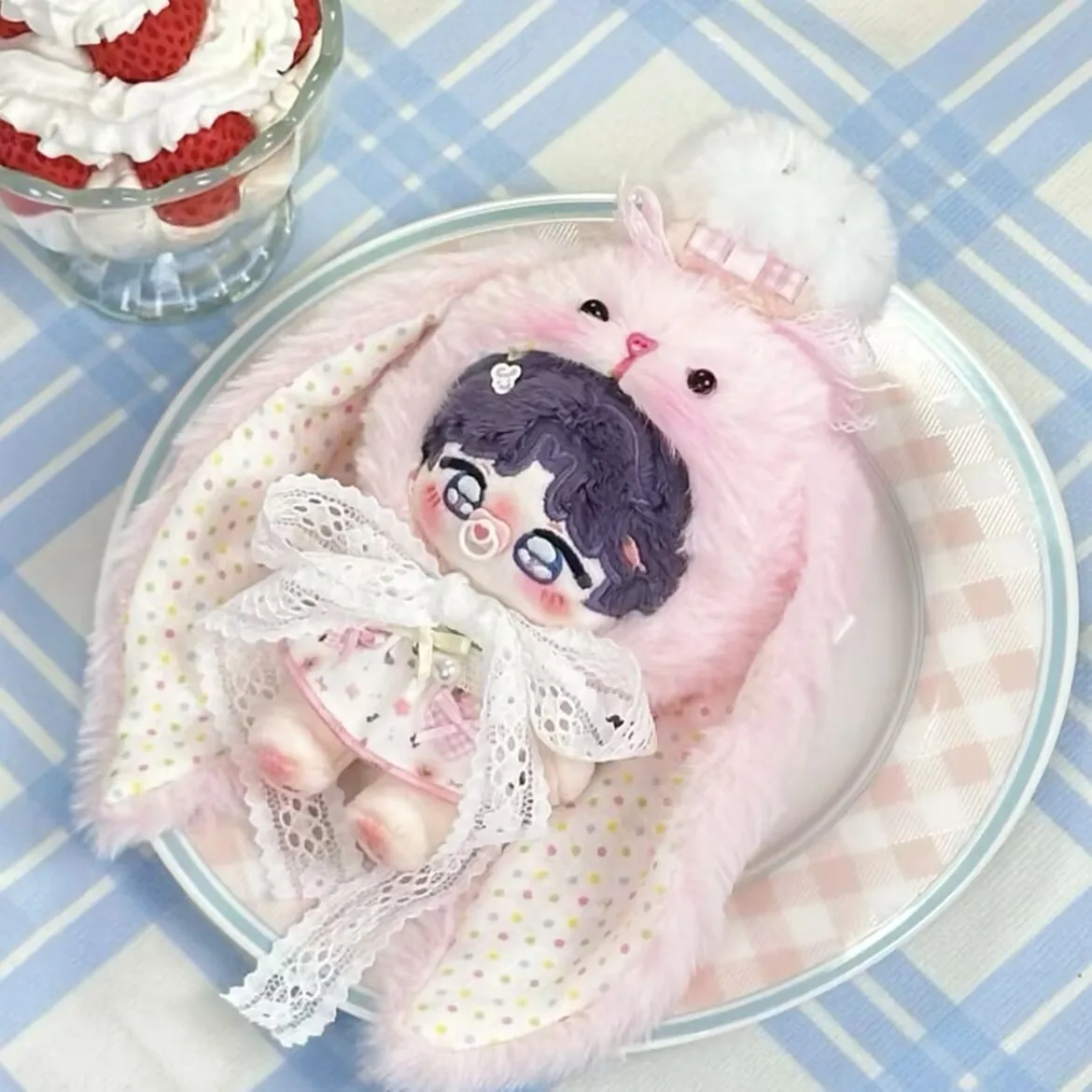 10cm 아기 옷 면 인형 '긴 귀 토끼 모자' 세트 아기 옷, 귀여운 플러시 인형 의상 교체용