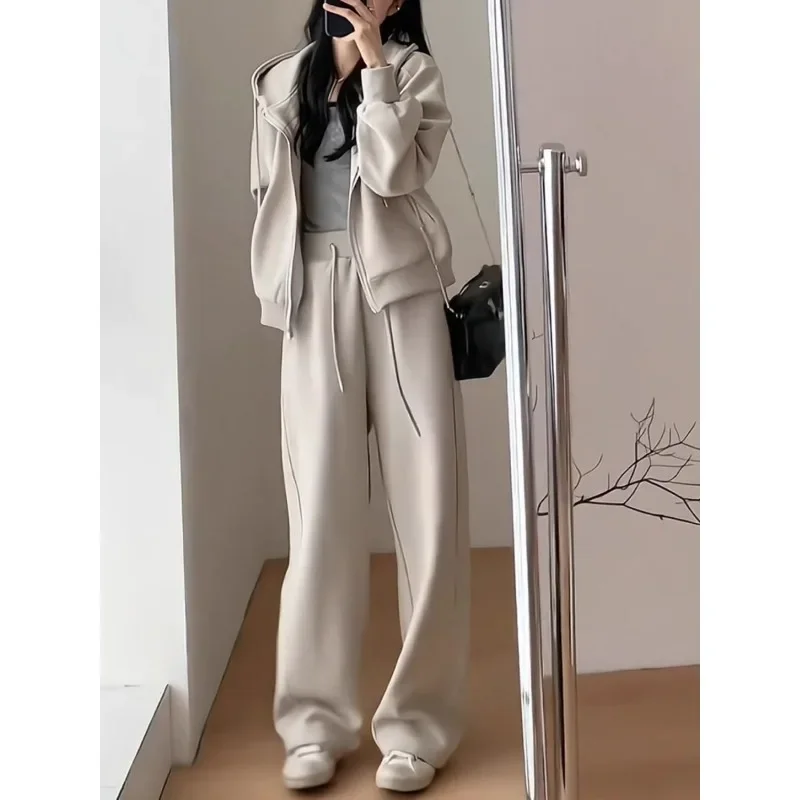 Women's Fashion Korean Version Sports Suit Spring Autumn New Loose Young Hooded Sweater Straight Trousers Casual 2 Two piece Set