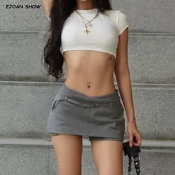 Women V Low Waist With Belt Mini Skirt American Vintage All-match Package Hips Short Skirts Side Zipper With Shorts Underwear