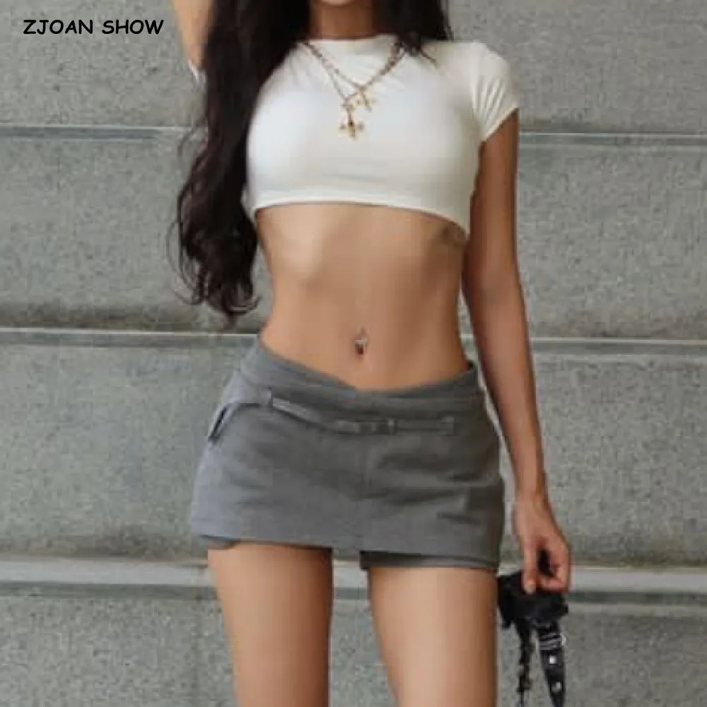 Women V Low Waist With Belt Mini Skirt American Vintage All-match Package Hips Short Skirts Side Zipper With Shorts Underwear