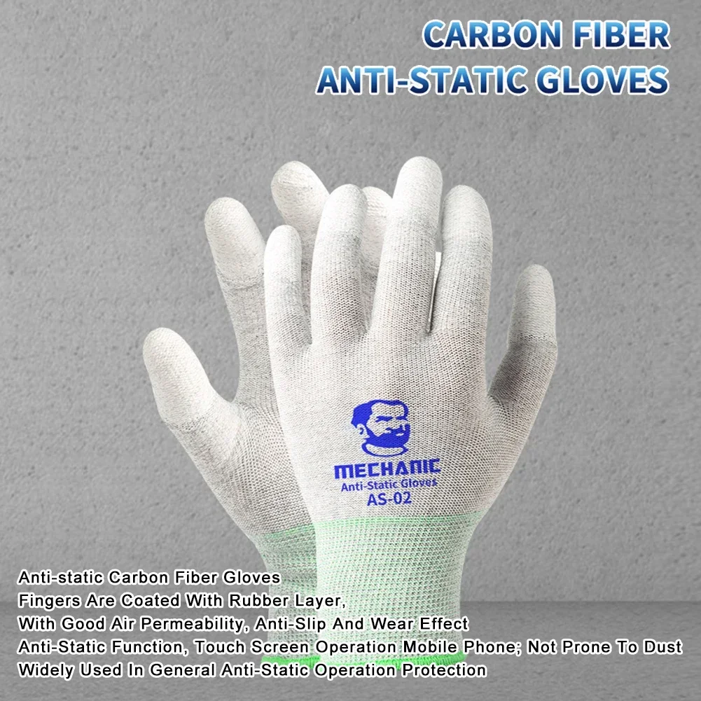 MECHANIC AS02 Anti-static Carbon Fiber Gloves PU Coating Layer  for Cellphone Electronic Parts Repair Non-Slip Protective Gloves