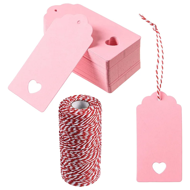 360 Pcs Valentine'S Day Gift Tags Pink Kraft Paper Gift Tags Hanging Gift Label Tags Pink Name Price Tags, 2 X 4Inch