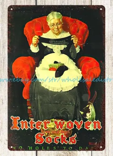 INTERWOVEN SOCKS sewing woman metal tin sign decoration art