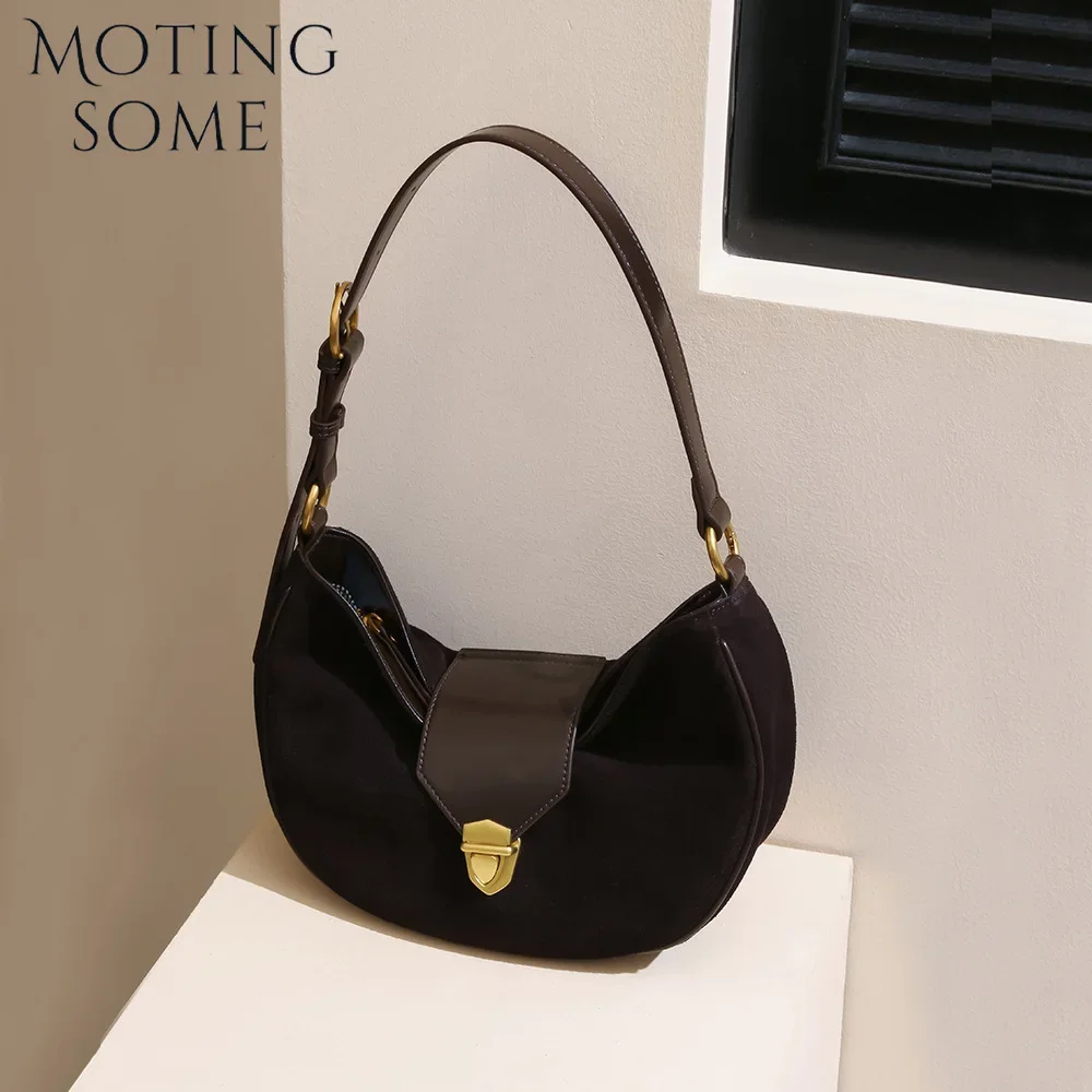 Motingsome Retro Series Women Suede Bags High Mercerized Matte Cowhide Dumpling Bag Vintage Underarm Bag Lady Shoulder Purses