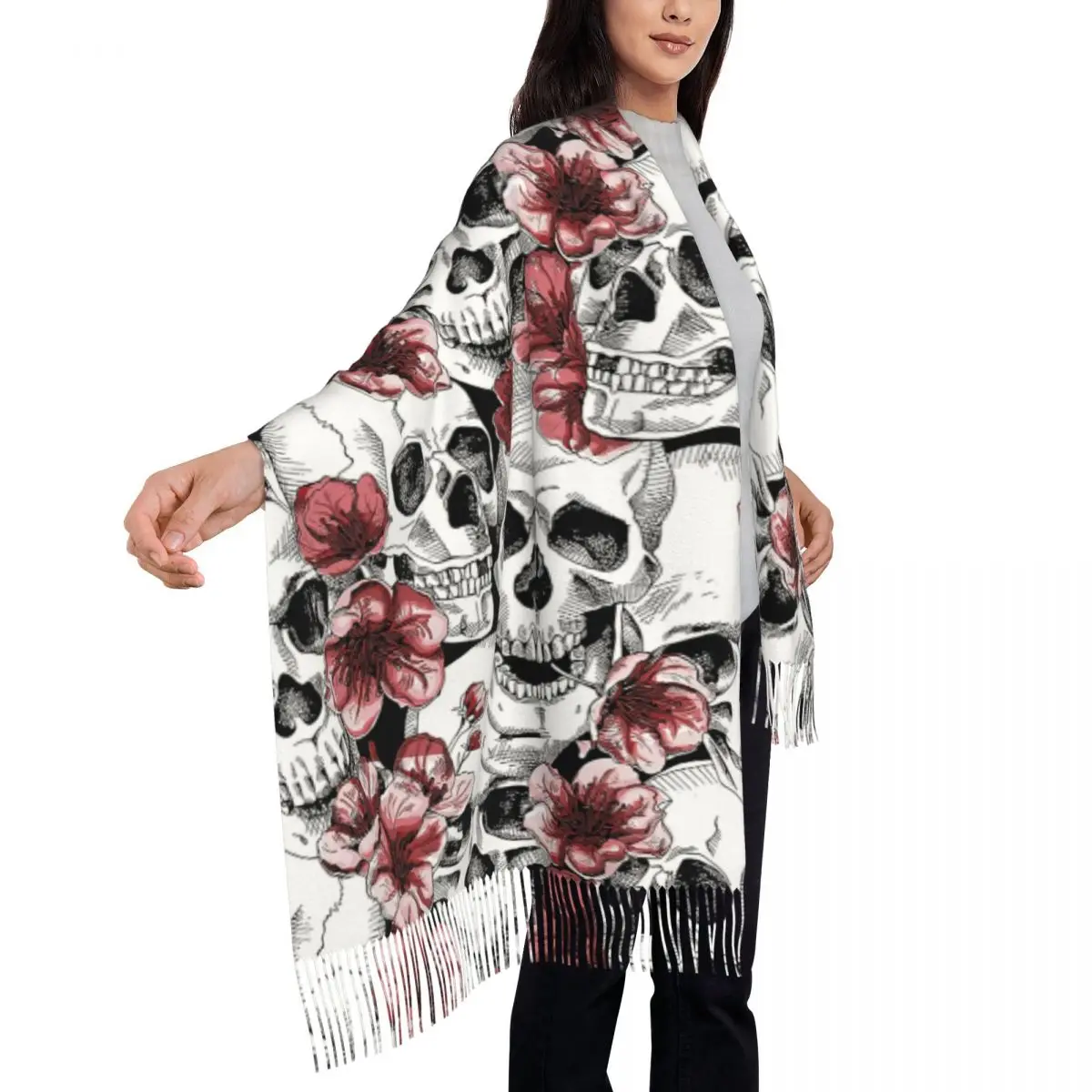 Custom Printed Skulls And Flowers Scarf Men Women Winter Fall Warm Scarves Shawls Wraps