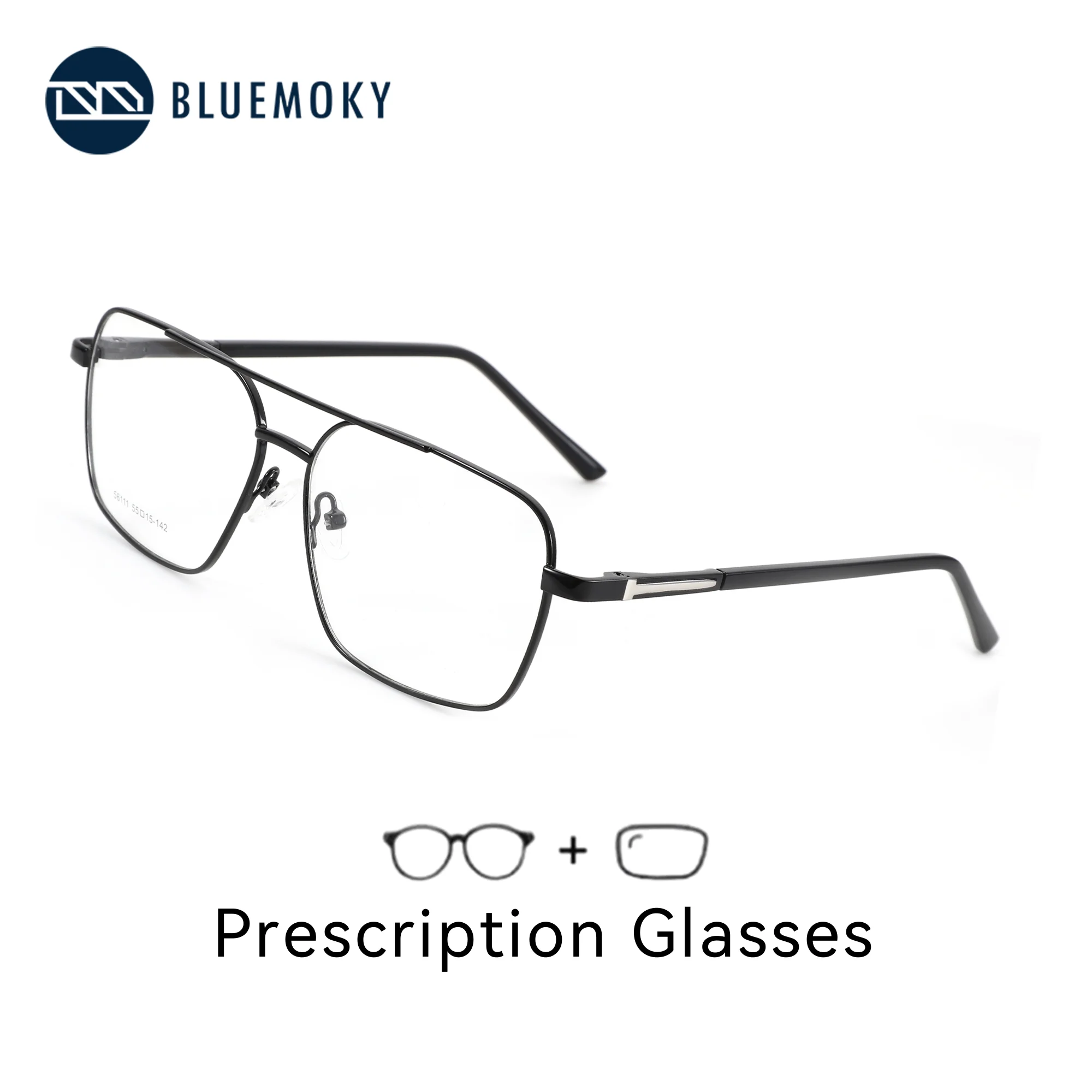 BLUEMOKY L Size High-quality Metal Pilot Prescription Glasses For Men Anti Blue Light Progressive Optical Lenses With Recipe