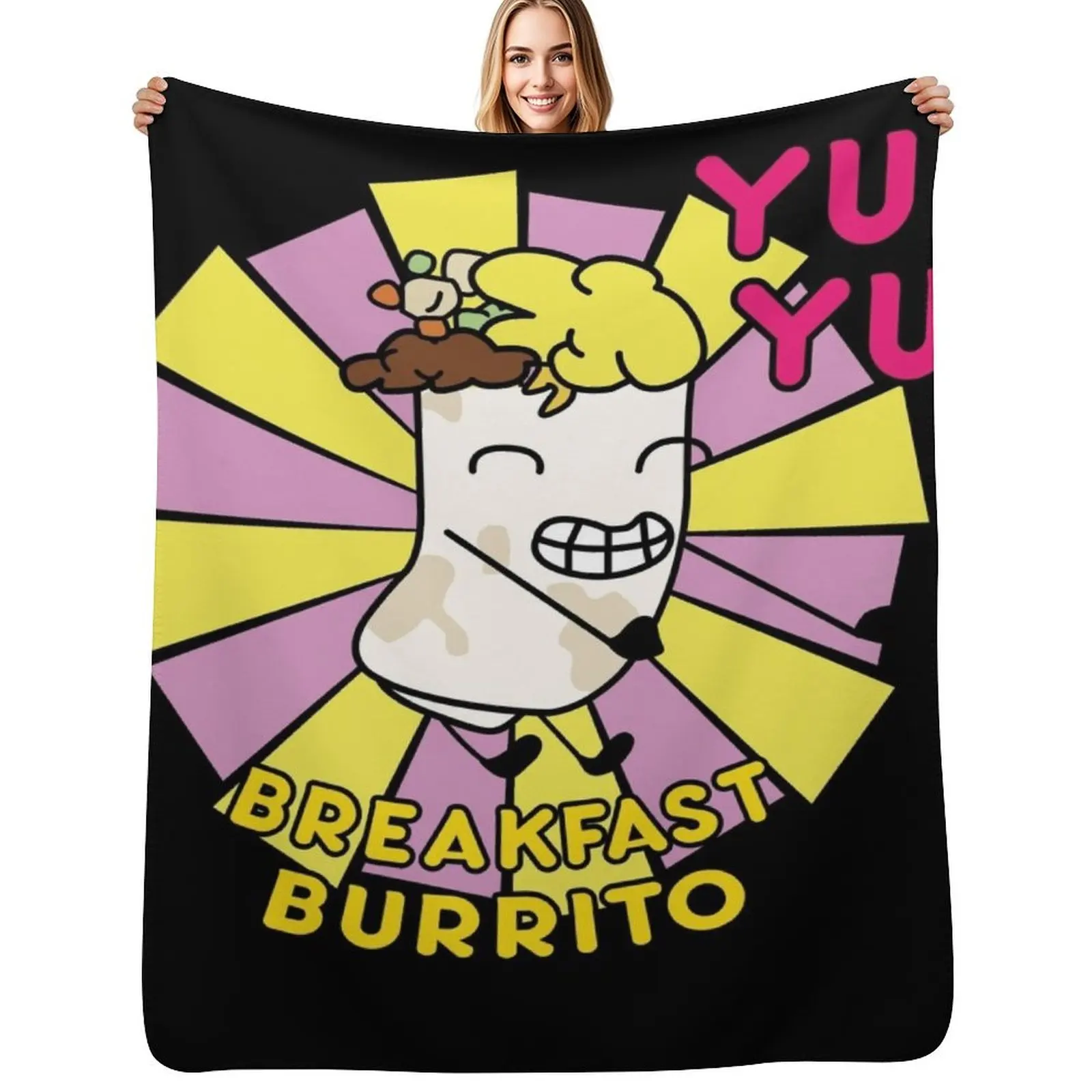 Breakfast Burrito Throw Blanket Machine Washable Soft Warm Blanket