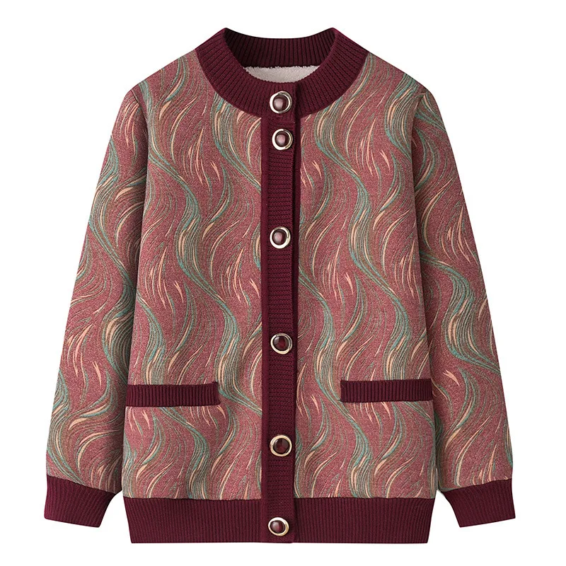 New Knitwear Women's Sweater Thickened And Warm Long Sleeve Cardigan Female Fall Clothing Women Knitwear Print Outerwear