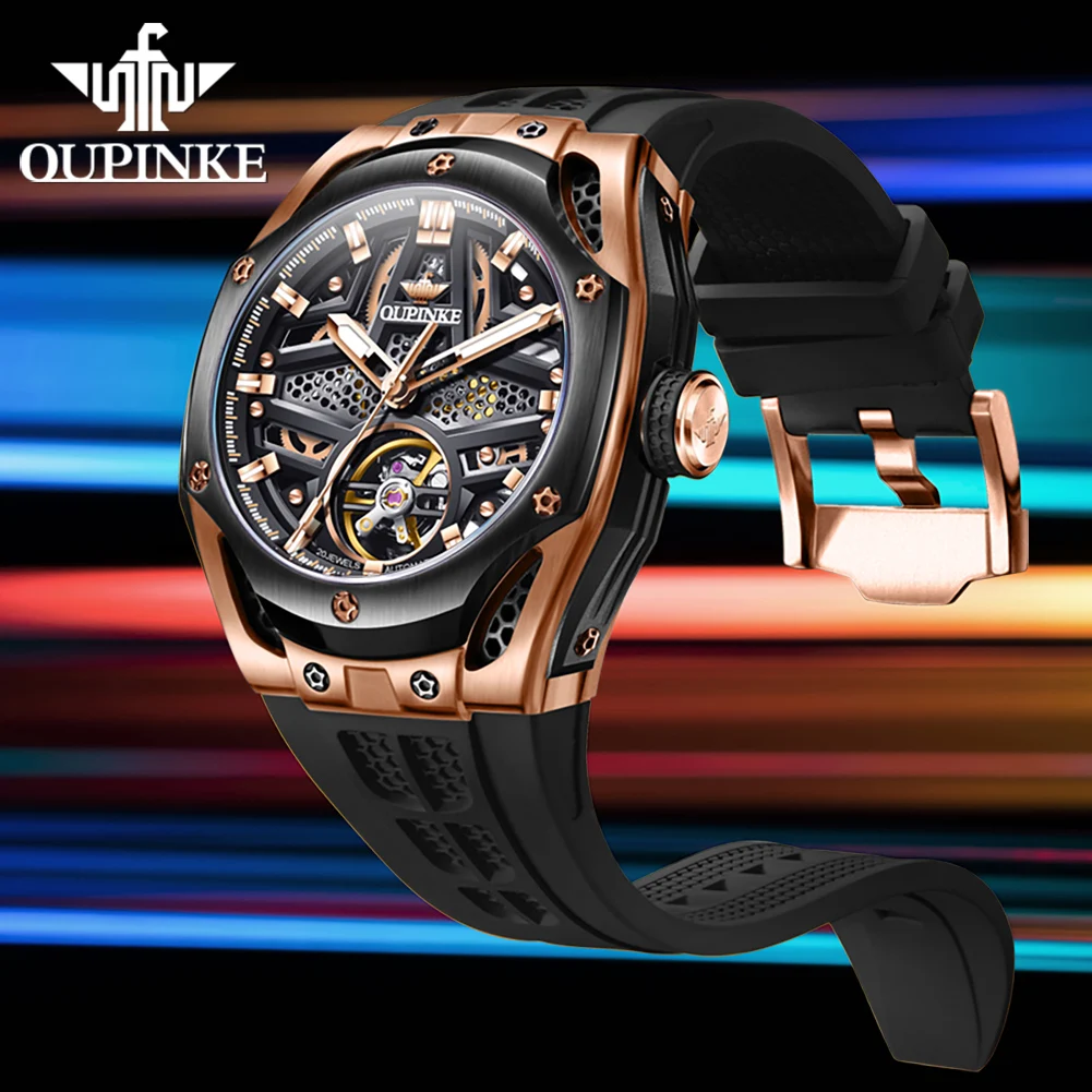 OUPINKE 9003 Sport Mechanical Watch For Men Big Dial Silicone Strap Waterproof Wristwatch Fashion Original Automatic Man Watches