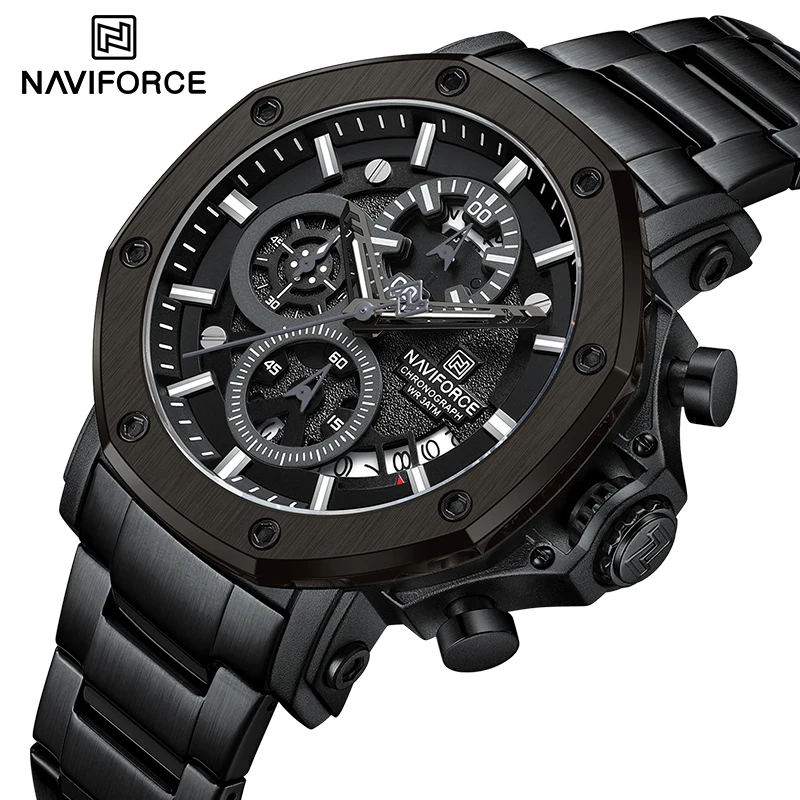 Creative Fashion NAVIFORCE Men Watches Quartz Chronograph Wristwatch Steel Band Water Resistant Luminous Clock Relogio Masculino