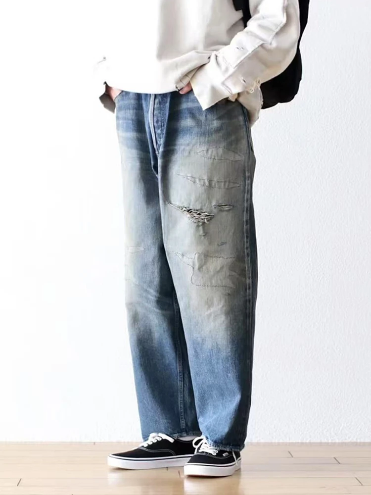 

Джинсы свободного кроя MADN 24AW с потертостями в японском стиле, молодежные модные хлопковые джинсовые прямые брюки