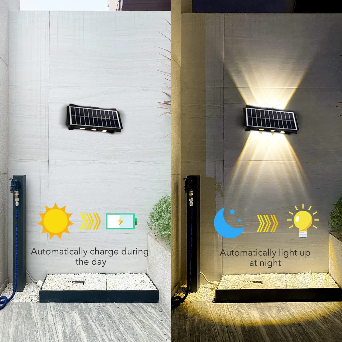 Outdoor LED Solar Lights Sensor Waterproof Home Garden Sunlight Wall Fixture Up And Down Luminous Solar Lamp External Wall Panel