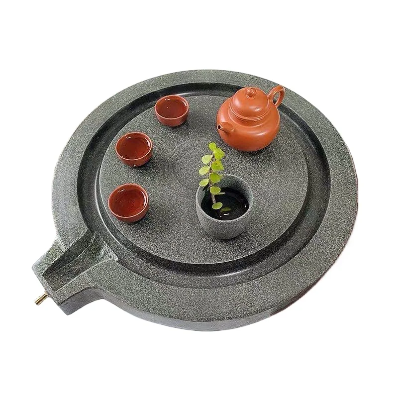 For natural stone stone grinding tea tray round creative bluestone tea table retro household kung fu set