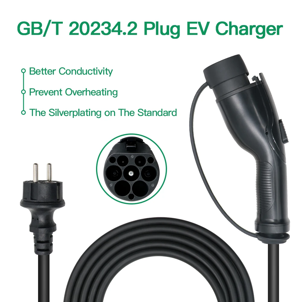 16A Fixed or Current Adjustable APP 3.6KW GBT EV Charger For GBT Cars Charging With EU Schuko Plug 220V 5m Long IP 66 Chiefleed