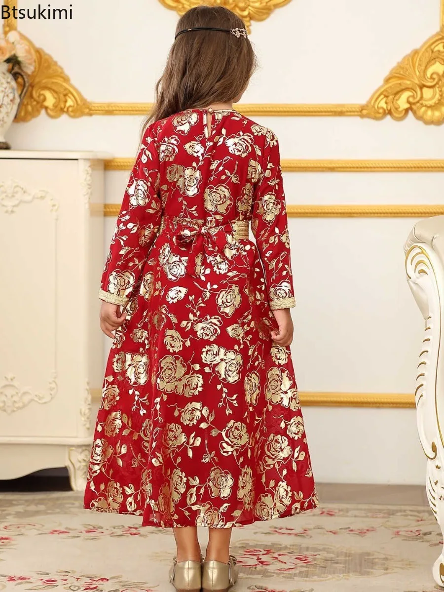 Arabic Dubai Gowns Girls Muslim Dress Middle East Clothes Fashion Birthday Party Prom Dresses Ethnic Style Islamic Kaftan Robes 4