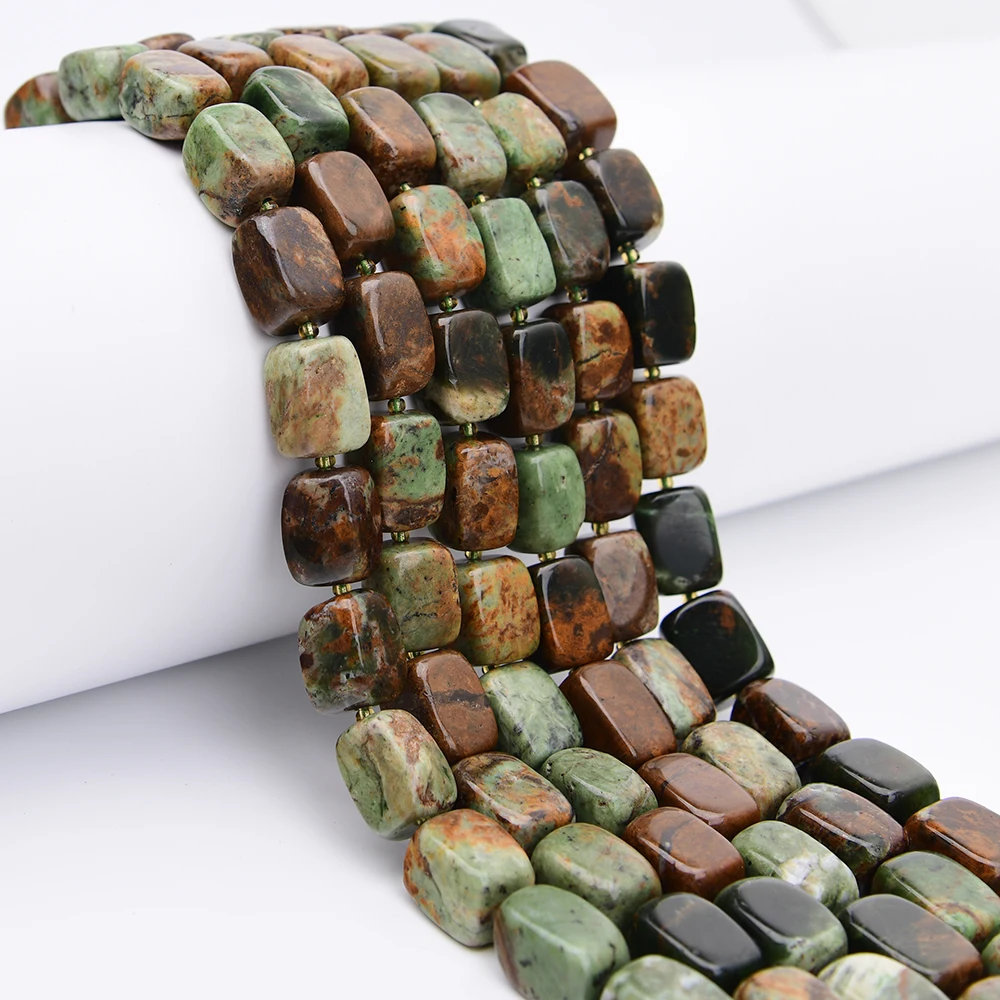 APDGG Big 13x18mm Natural Green Opal Stone Smooth Cuboid Nugget Loose Pendant Beads 15'' Strand Jewelry DIY