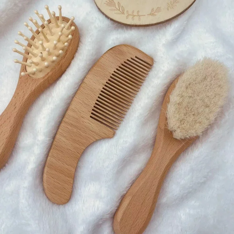 Peine cepillo de pelo de madera para bebé, cepillo de baño suave para bebé, pelo limpio, cuerpo, protección suave para recién nacido, herramienta de