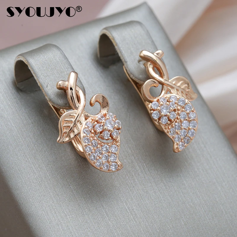 SYOUJYO 585 Rose Golden Fruit Earrings For Women Natural Zircon Full Paved Luxury Jewelry Gifts Stud Earrings