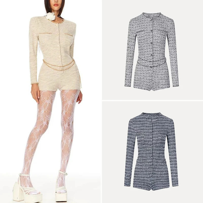 

Spring 2025 Slimming One-Piece Pants High Waist ort Length Polyester Fiber Street Sle Ele Ladylike Rich Girl Suit