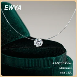 EWYA S925 Sterling Silver 1ct D VVS1 Diamond with GRA Moissanite Fishing Line Pendant Necklace for Women Sparkling Fine Jewelry