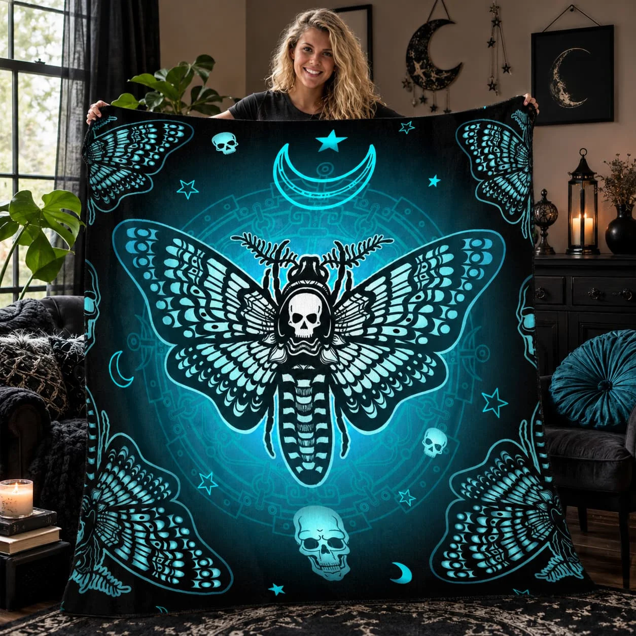 1pc Cozy Death Moth Blanket, Lightweight Flannel Throw For Sofa, Bed, Travel, Camping, Livingroom, Office, Couch, Chair, And Bed, Digital Printing Fleece Blanket With Soft And Warm Flannel Fabric, Gifts For Family Or Friends