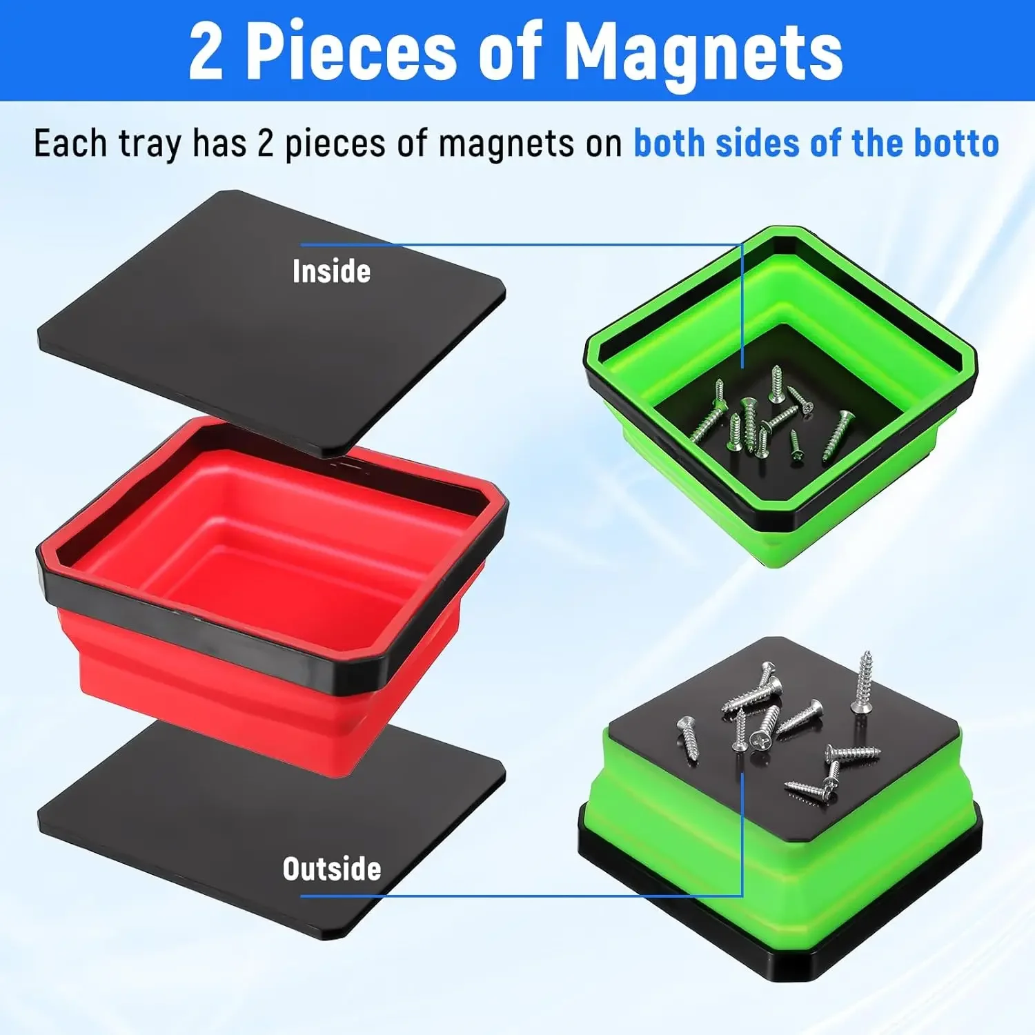 1pc Foldable Magnetic Parts Tray, Colored Square Silicone Folding Magnetic Knife Holder, Magnetic Screw Storage Container view 5
