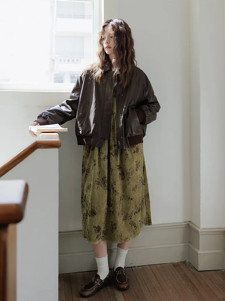 

Sli Ретро глубокий кофе с откидным воротником мотоциклетная куртка из искусственной кожи женское хлопковое пальто-сэндвич осенне-зимняя верхняя одежда