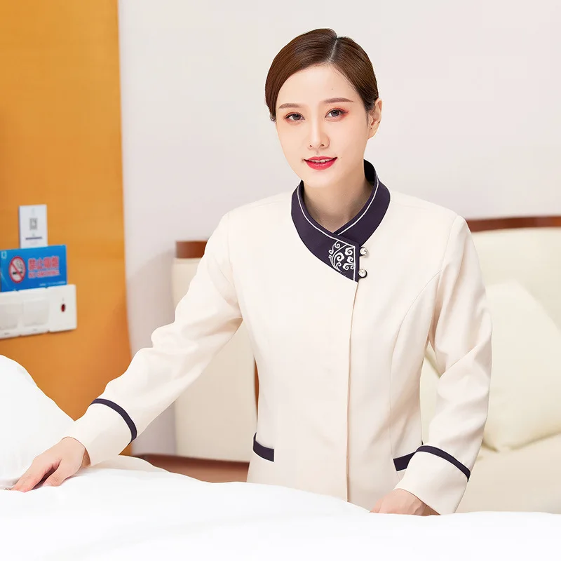ホテルの部屋のクリーニング制服長袖秋冬衣装モールコミュニティプロパティクリーナー病院女性のクリーニング作業服