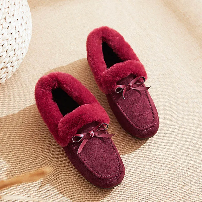 Women Winter Shoes Fluffy Cotton Shoes Warm Flat Shoes for Women Casual Loafers Slip on Plush Shoes Moccasins Zapato De Mujer