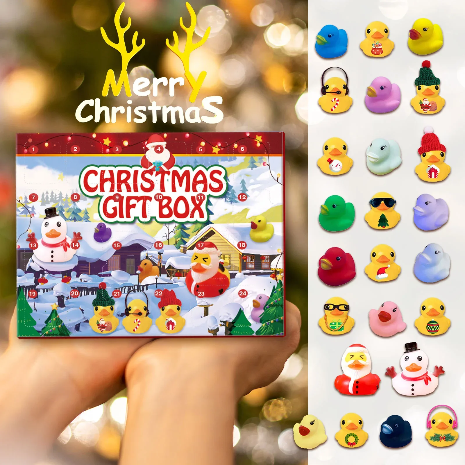 24 Days Countdown to Christmas Advent Calendar Toy with 24 Rubber Ducks for Boys, Girls, Kids and Toddlers Christmas Party Favor