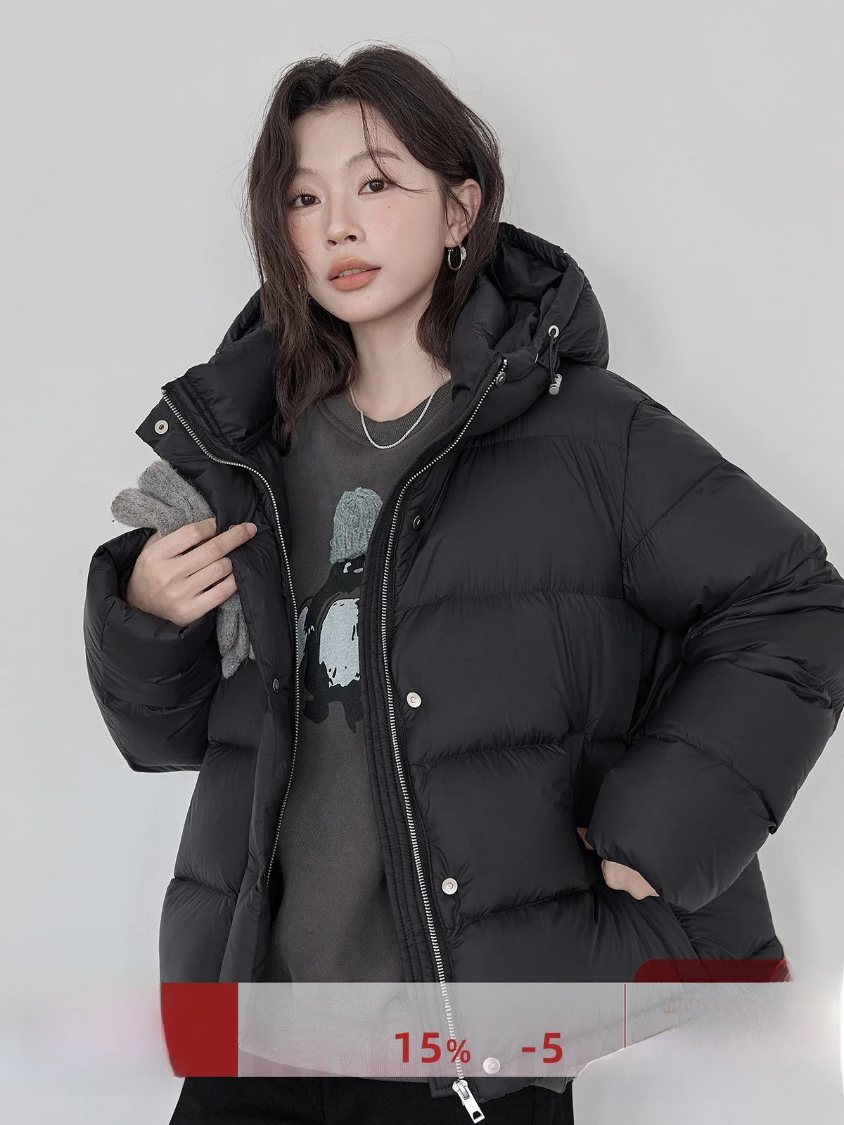 

HuiXi Women's Hooded down Jacket Black Loose Fit White Duck Feather Warm Outerwear Commute Style Korean Version Winter New Ar...