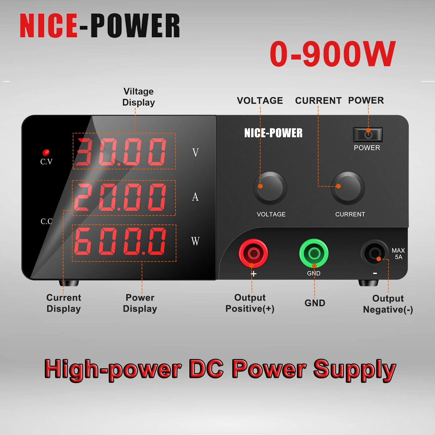 NICE-POWER High-power Variable Laboratory Power Supply 900W DC Adjustable Lab Bench Power Source Voltage Regulator Low-ripple