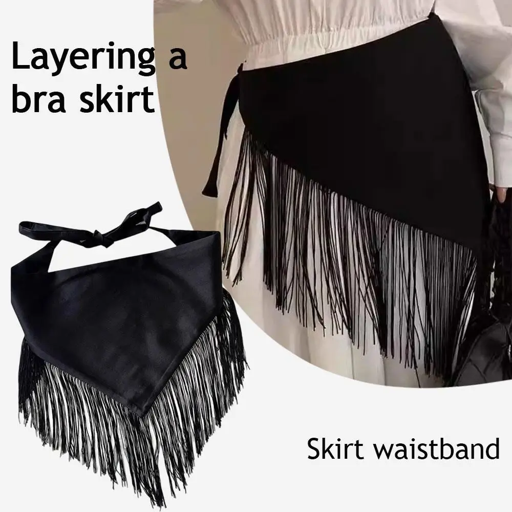 

Women Retro Black Waistband Triangle Tassel Corset Belts Trendy Summer Daily Parties Versatile Hip Waist Belts