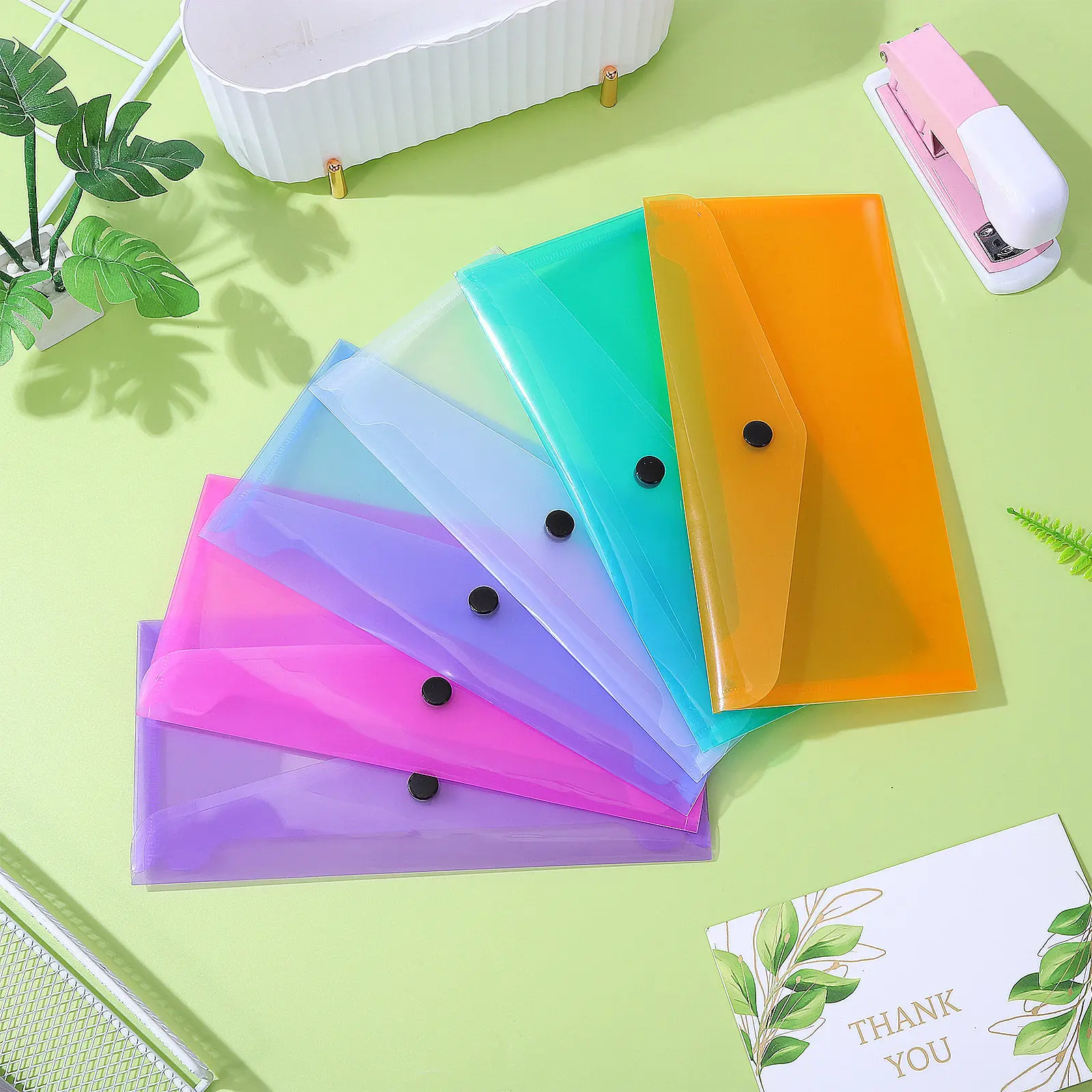 

6Pcs Plastic Storage Envelope Folder Clear Document Organizer Snap Fastener Lightweight Easy Carry for Office School Home Files