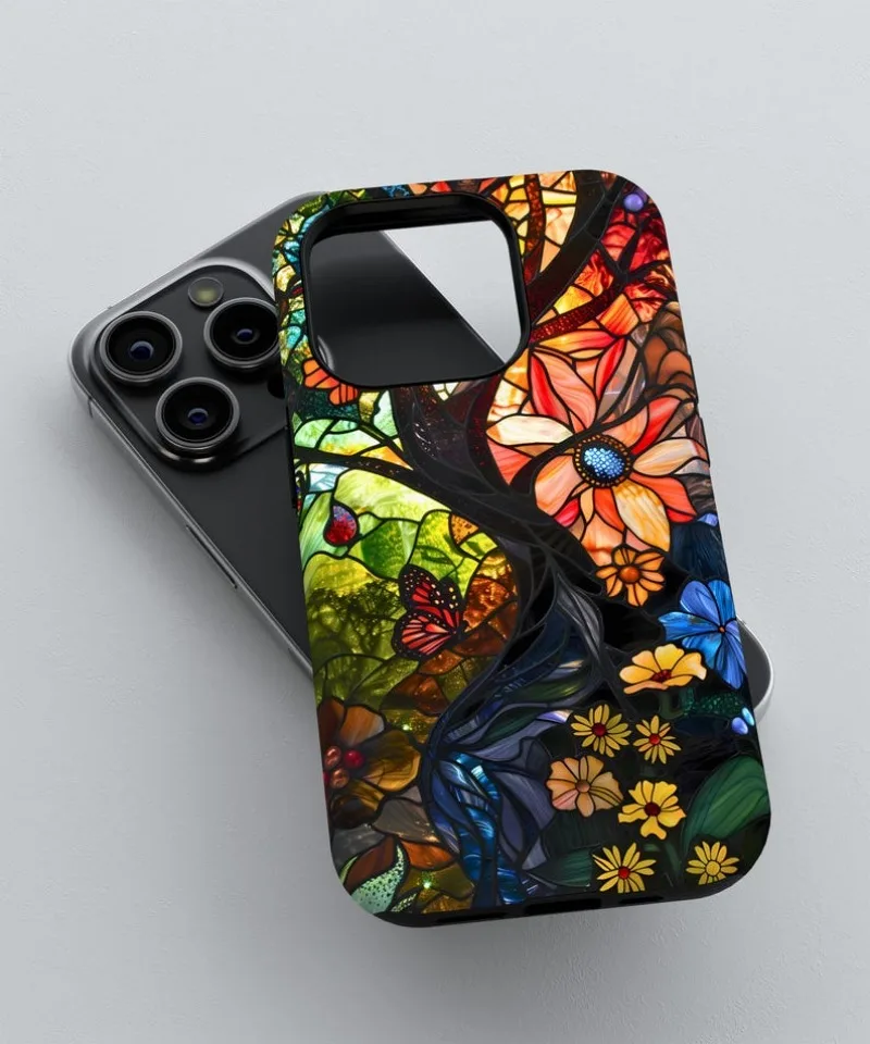 Vibrant Stained Glass Tree of Life Phone Case For IPHONE 16 15PRO MAX 14 13 12 11 Acrylic TPU Two in one magnetic Phone Cases