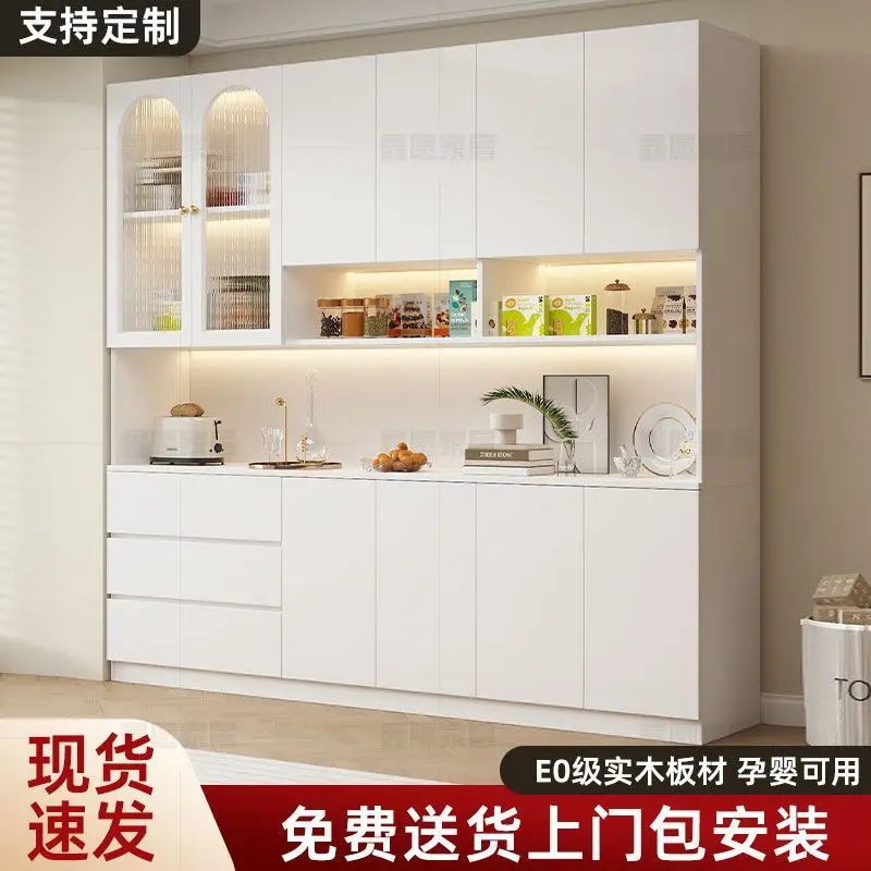 

Solid wood dining side cabinet High cabinet integrated against the wall Simple multi-functional locker Living room tea cabinet S