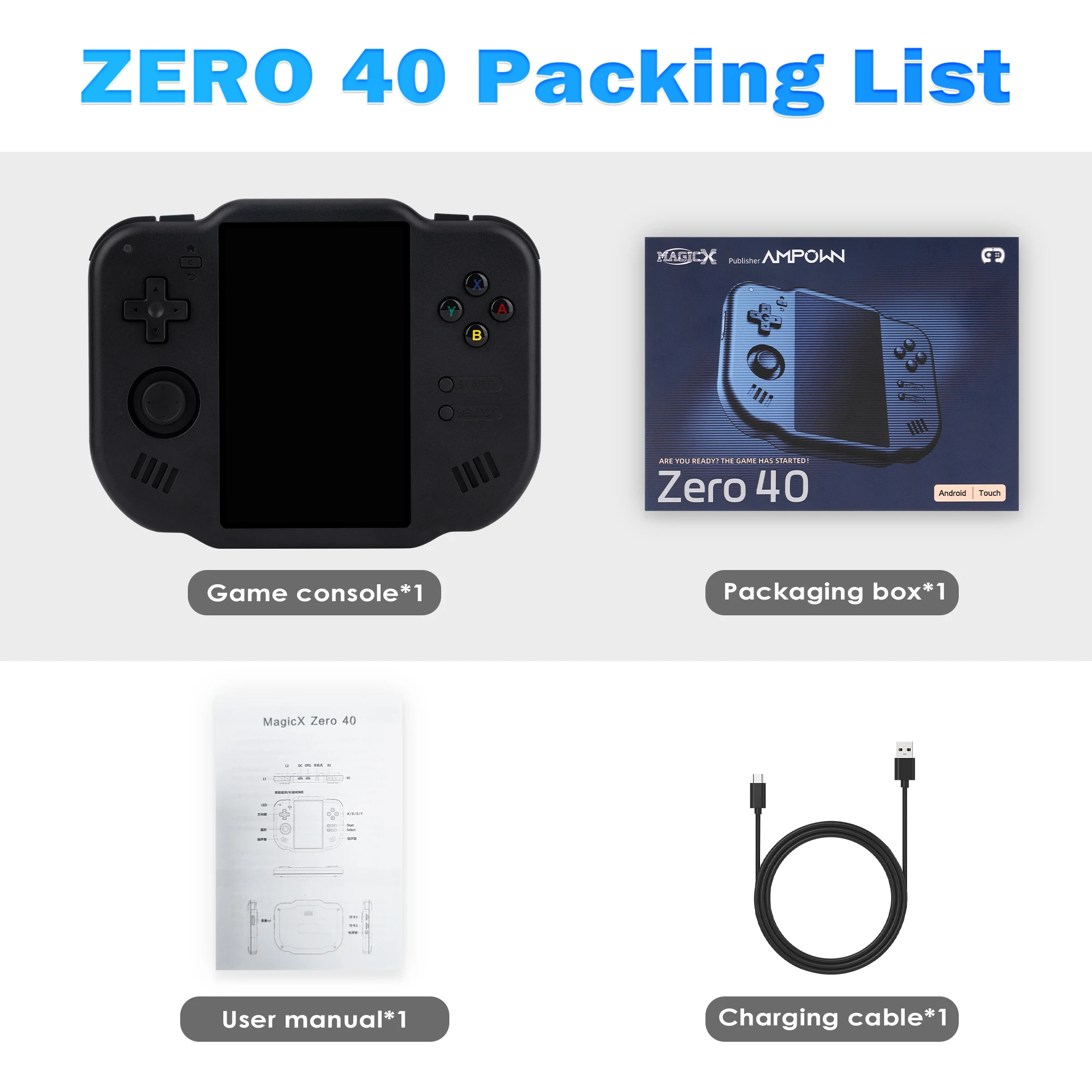 미니 제로 40 휴대용 수직형 게임기, 4인치 IPS 풀뷰 스크린 2.4G WiFi, 64비트 안드로이드 시스템, 게임