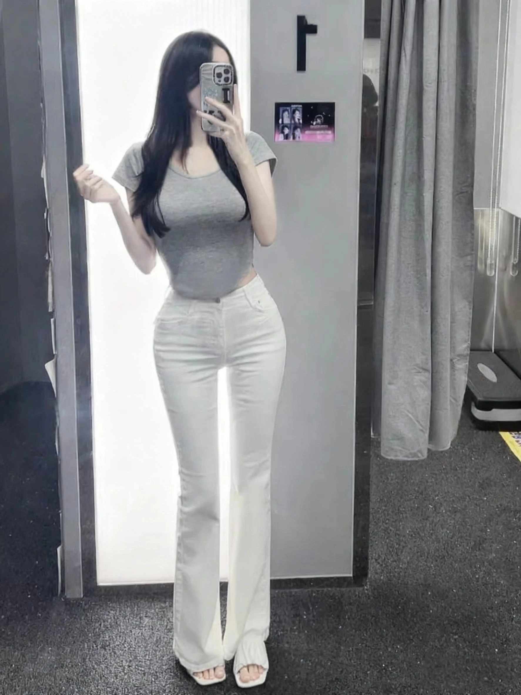

High Waist Bell Bot Jeans Women's Slim Fit Elastic Cotton Denim Butt Enhancing Padded White Versatile Chic Spring Autumn
