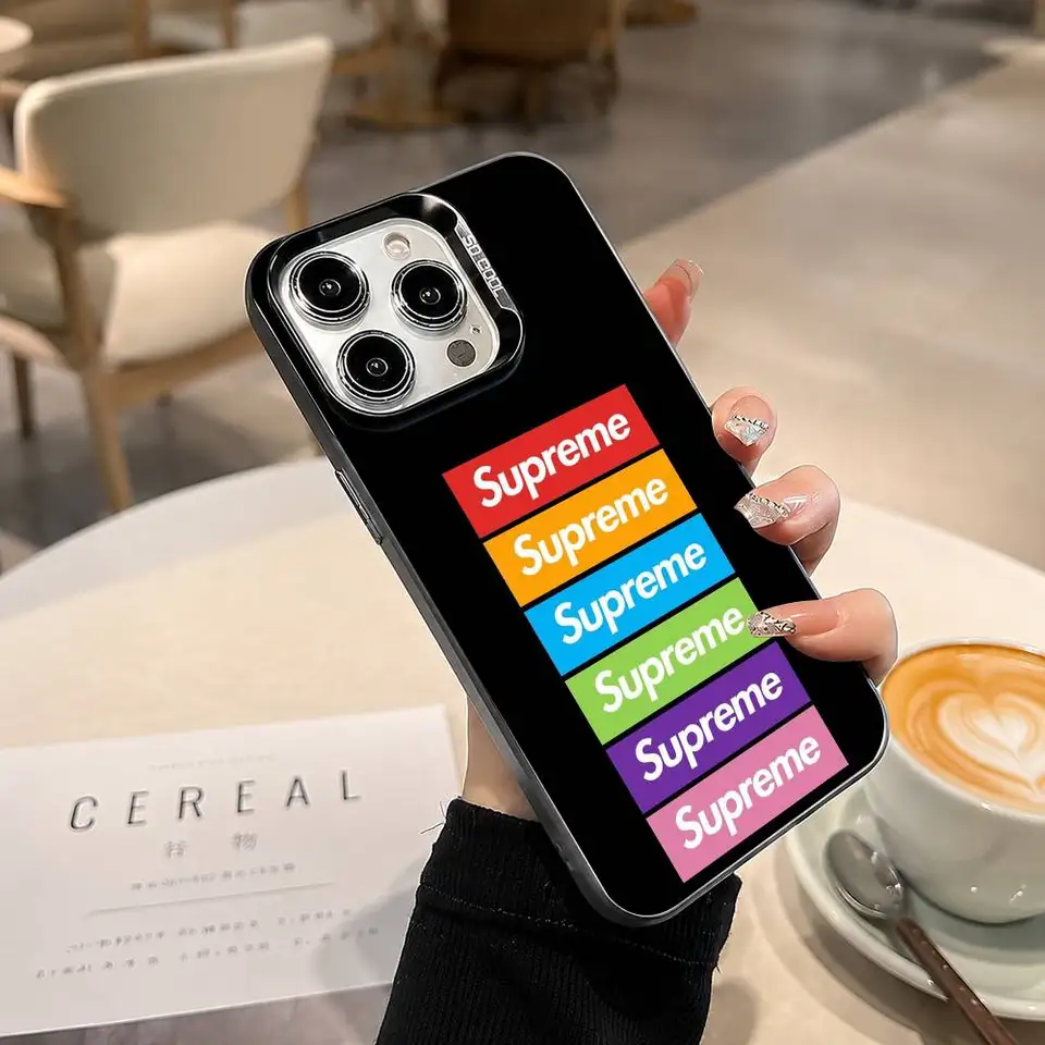 Funda de marca clásica S-Supremes, regalo para iPhone 17,16,15,14,13,12,11 Plus, Pro Max, XS, cubierta plateada y negra 6