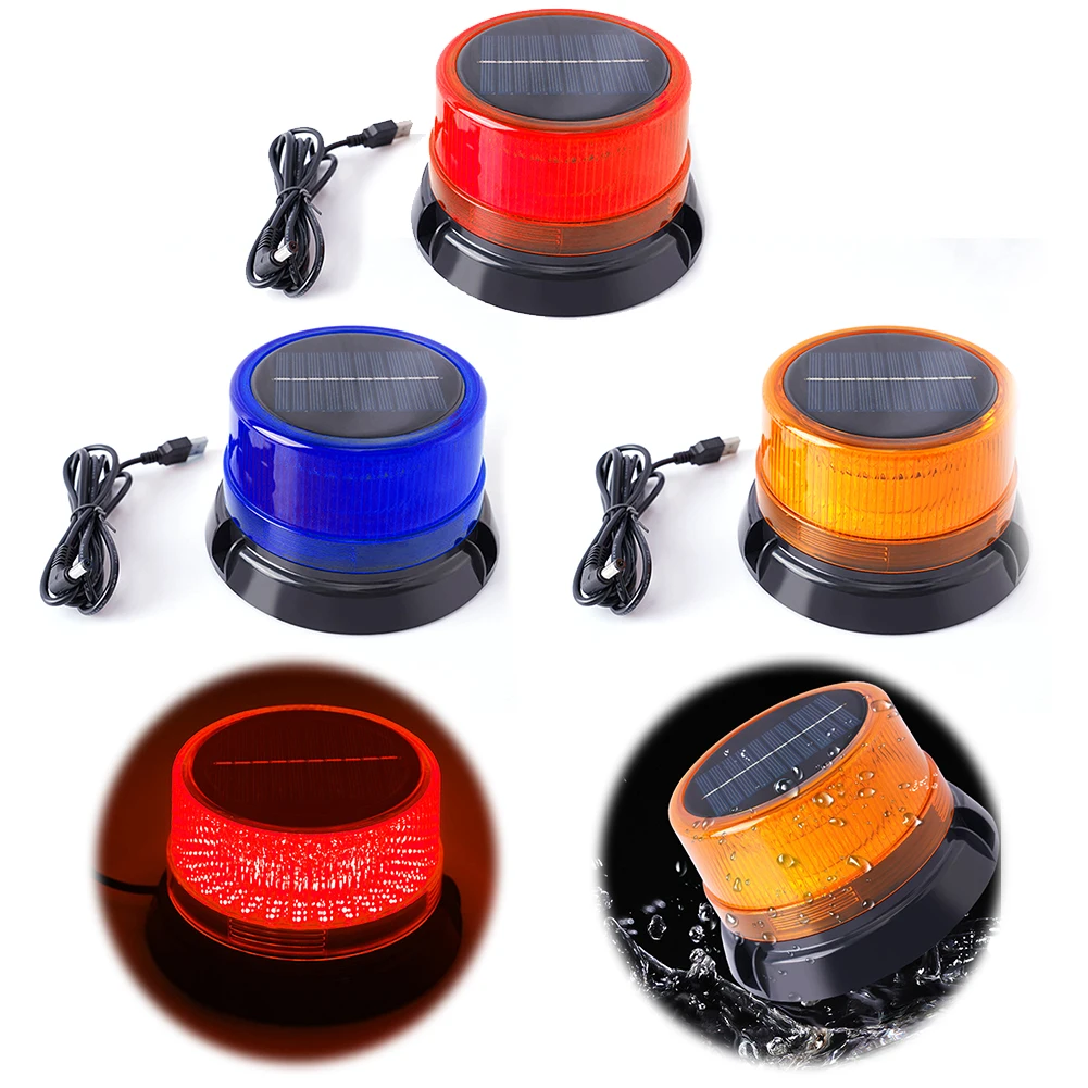 

Solar Strobe Warning Light with Magnetic Base LED Strobe Light Safety Flashing Light for Road Construction Vehicle