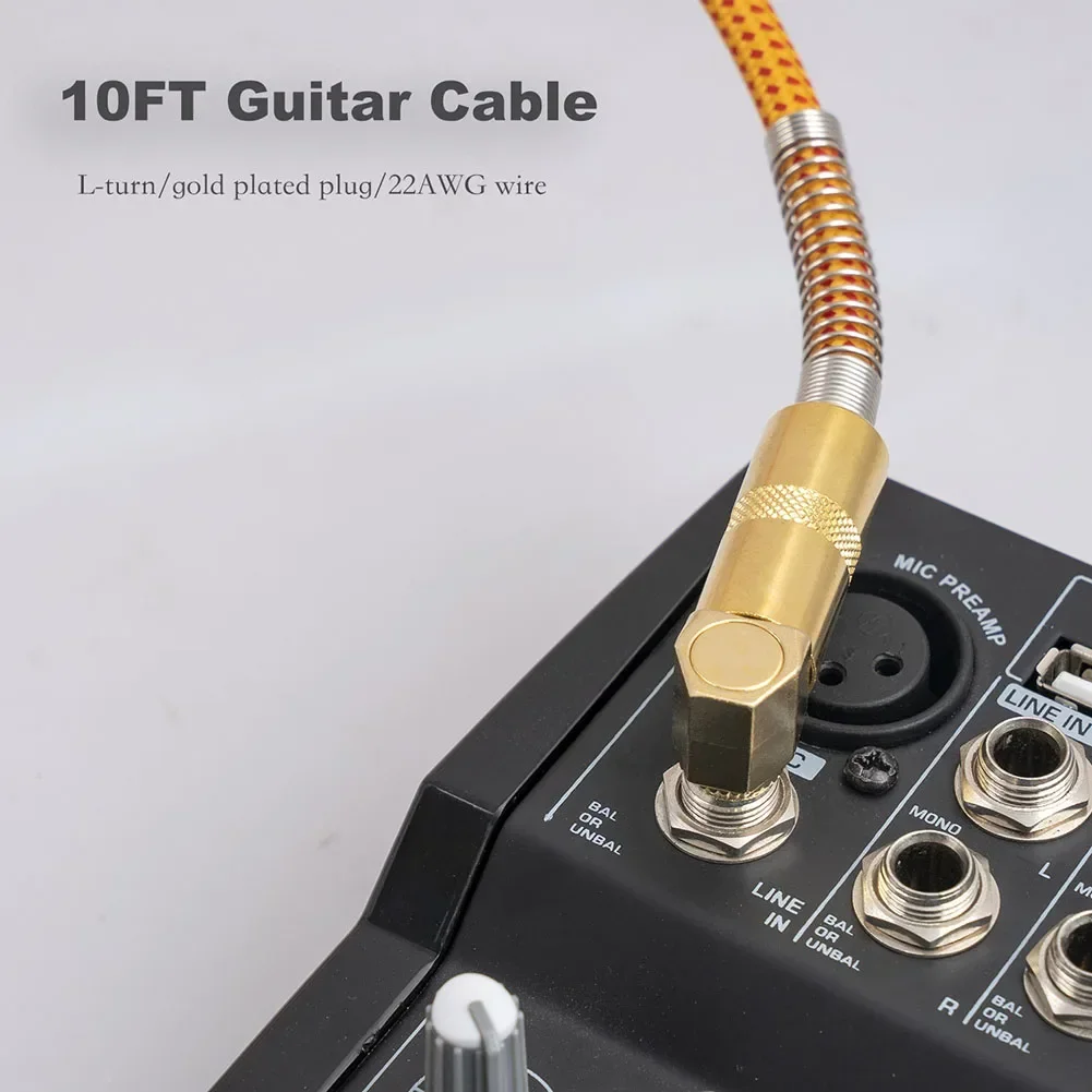 10 Feet Electric Guitar Cable 6.35mm 1/4 Inch Right Angle  Connect Cable Audio & Video Cables Male To Male Cable