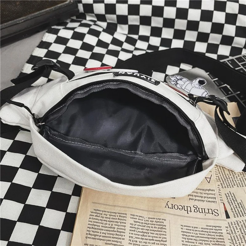 Shoulder Crossbody Bags Small Side Bag Men Women Chest Package Vintage Motorcycle Waist Black Fashion Canvas Black Messenger