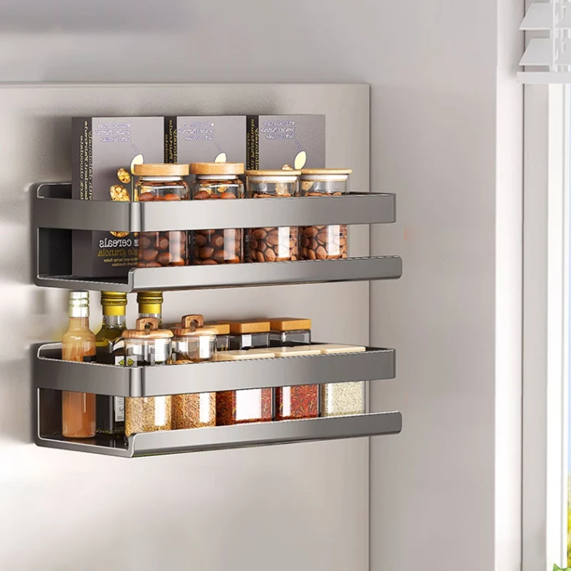 Magnetischer Gewürz- und Gewürz-Organizer, Metallregale für den Kühlschrank, hängendes Gewürzregal, Küchenaufbewahrung, Organisationszubehör