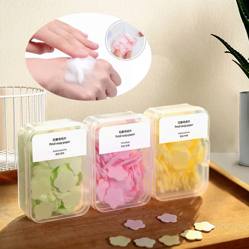 100pcs Paper Cleaning Soaps Portable Hand Wash Soap Papers Scented Slice Washing Hand Bath Travel Scented Foaming Small Soap