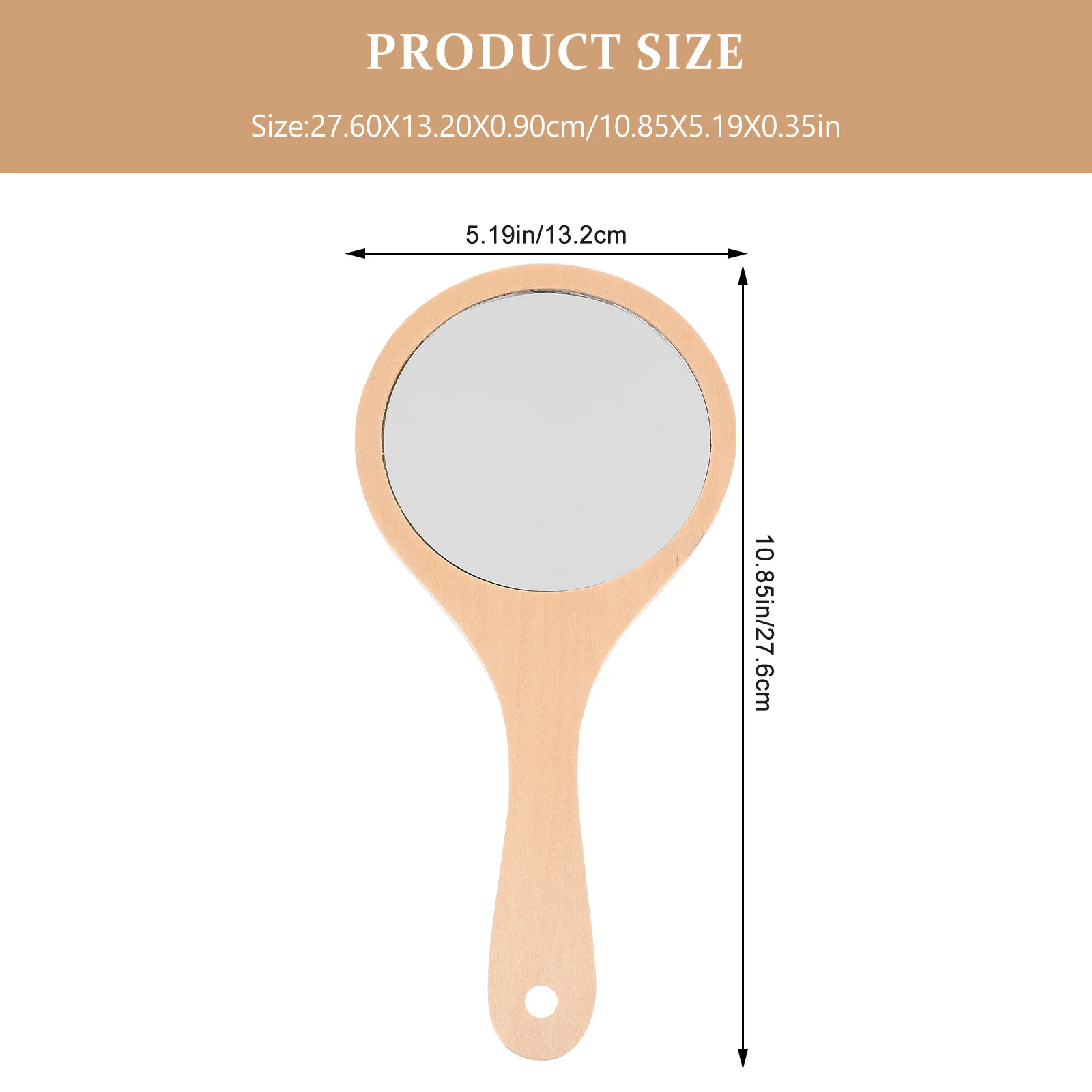 مرآة يد خشبية مستديرة، لمسة نهائية ناعمة، تصميم خفيف الوزن لتطبيقات المكياج، هدية مثالية للنساء، مرآة مدمجة للاستخدام اليومي #5