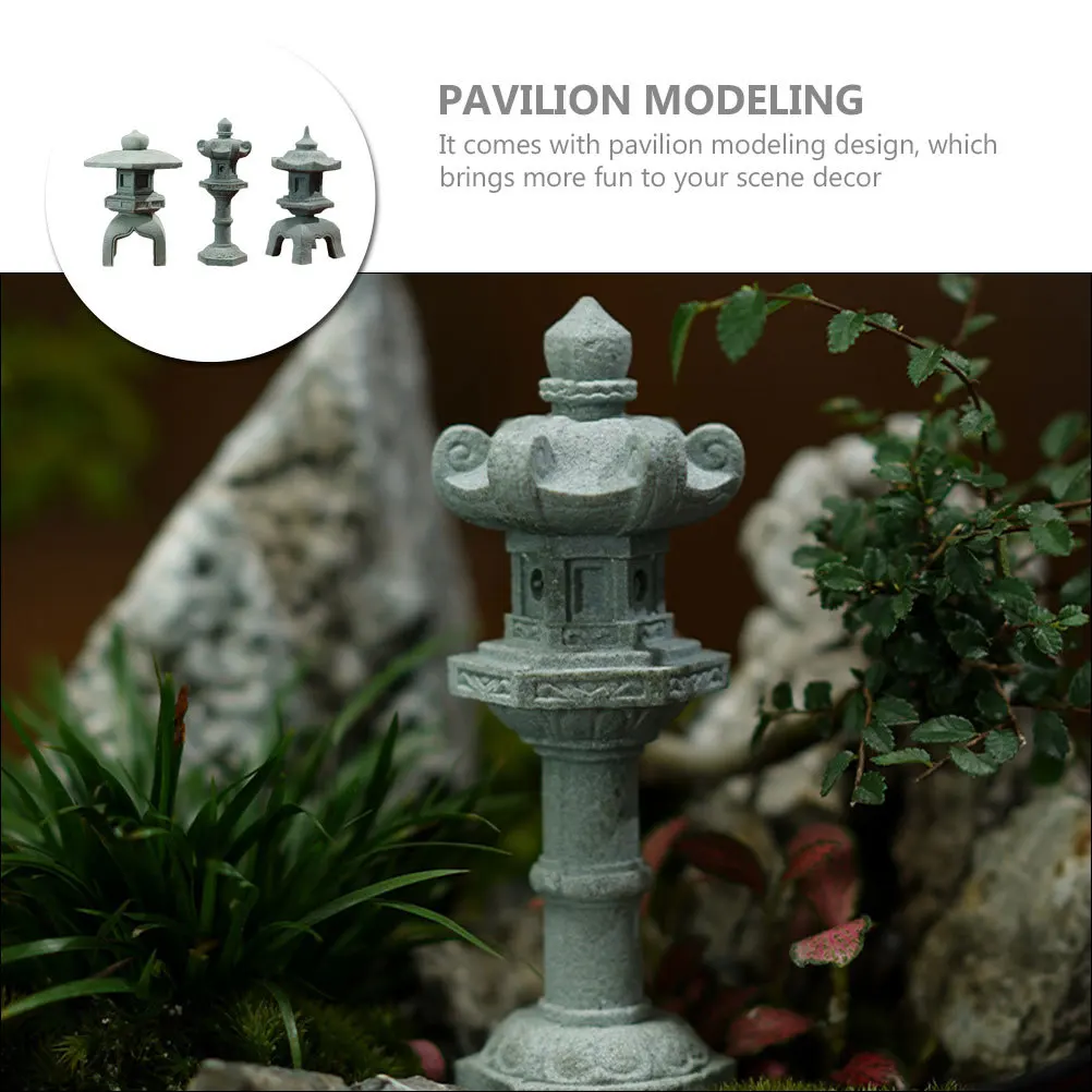 

3Pcs Sandstone Pagoda Simulated Pavilion Decor Garden Yard Balcony Tiny Compact Bonsai Zen Style Miniature Ornament