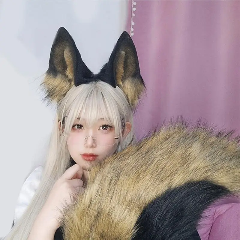 Ręcznie robione pluszowe koty Uszy Opaski na głowę Fauxs Furs Tail na Halloweenowe Cosplay Costume Akcesoria dla dzieci