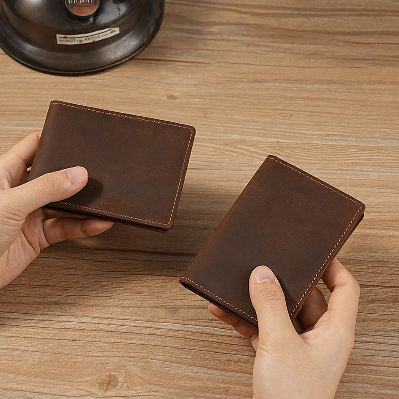 Genuine Top Layer Crazy Horse Leather Card Holder for Men 8 Slots Credit Card Wallet Multi Slot Cowhide Card Case