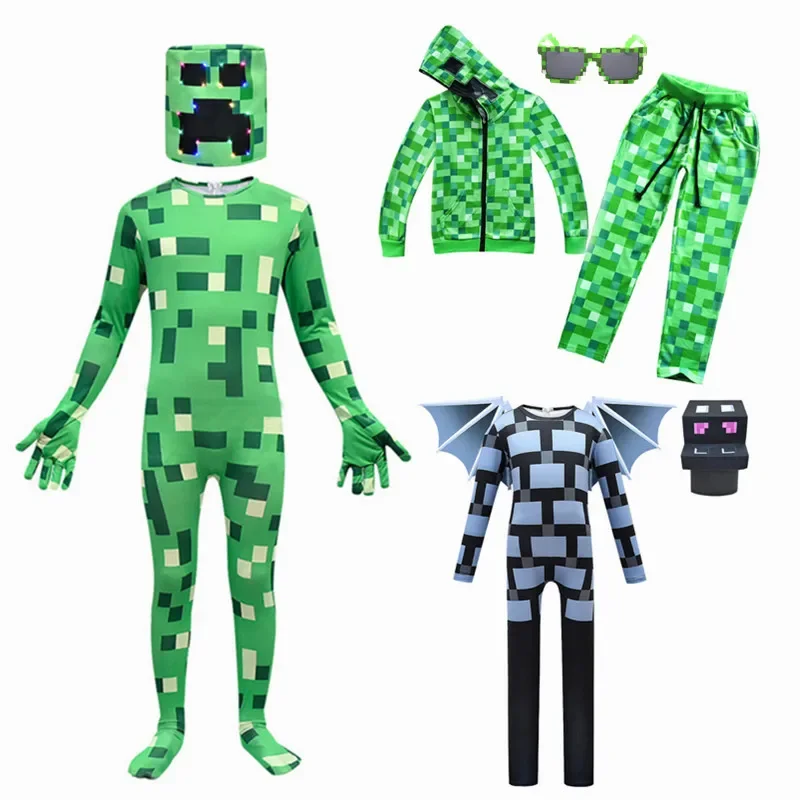 Kids boys Halloween C-creepers Anime Green Cos costume funny jumpsuits hoodie sweatshirt birthday party jacket anime outweart