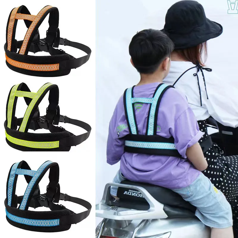 Children Safety Belt Cycling Strap for Riding Motorcycle Scooter Bike Prevent Children from Falling Reflective Styles Available